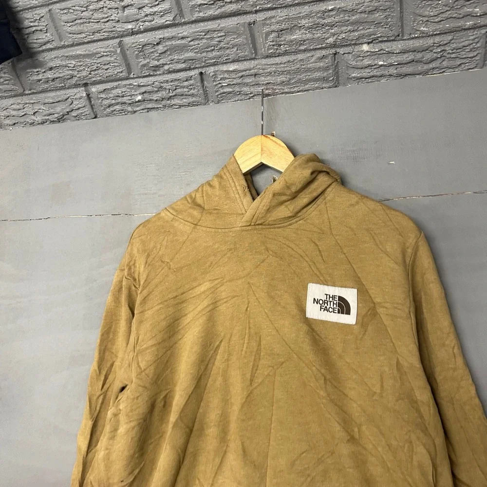 The North Face Mens XL Tan Khaki Square Logo Patch Pullover Hoodie Sweatshirt